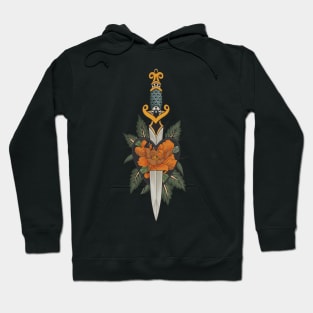 Gothic Sword and Floral Heart Tattoo - Orange Version Hoodie